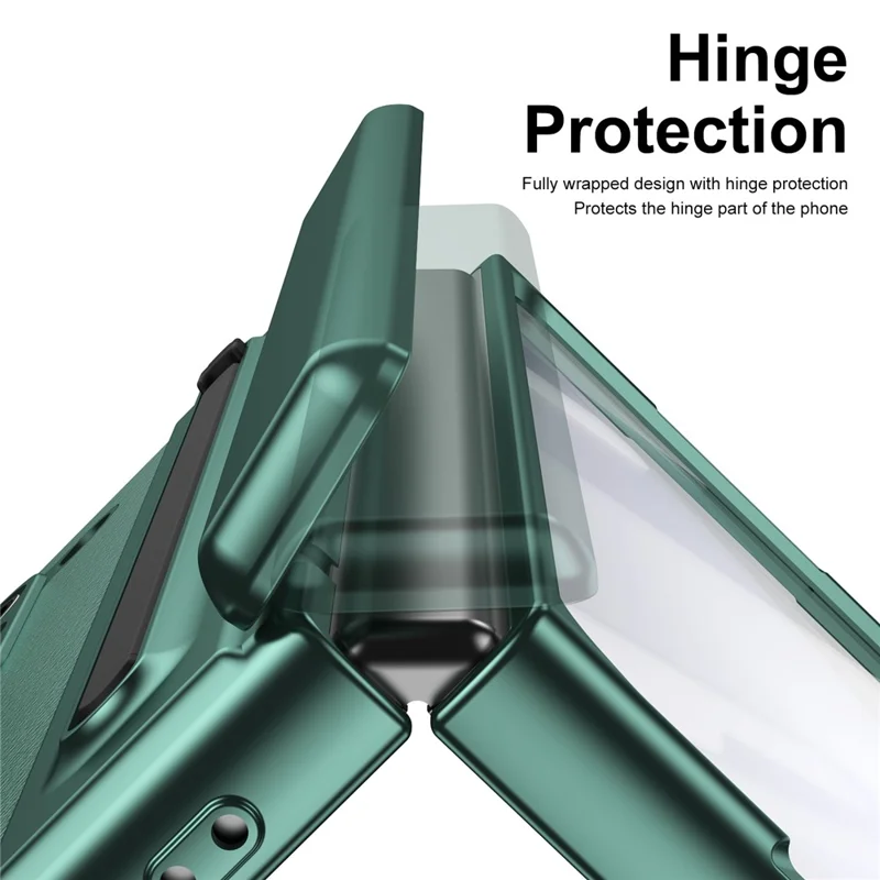 For Samsung Galaxy Z Fold5 5G Case Matte Electroplated Leather + PC Phone Cover with Screen Film / Stylus - Green