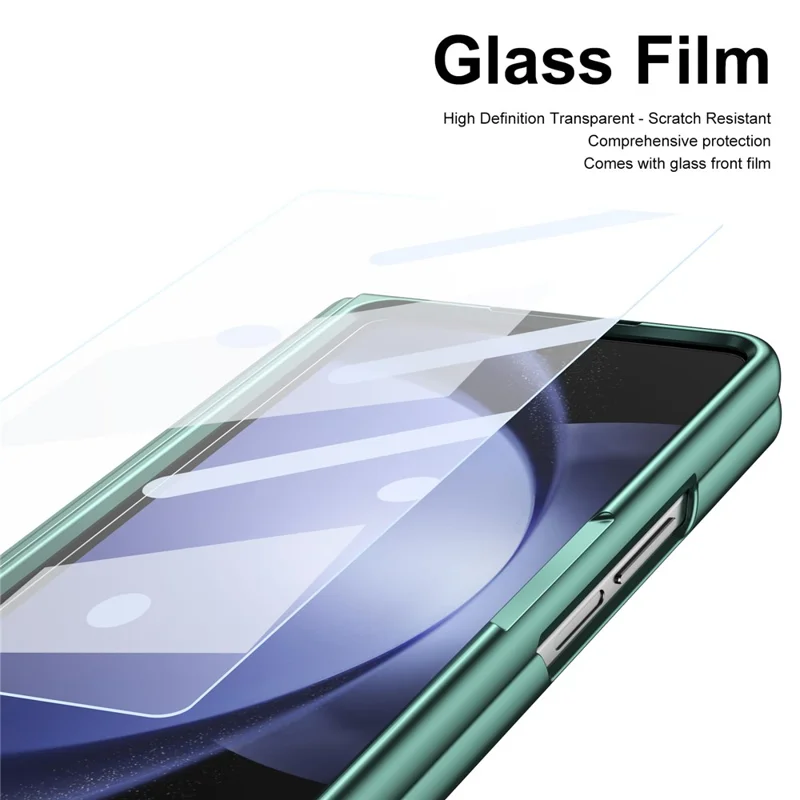 For Samsung Galaxy Z Fold5 5G Case Matte Electroplated Leather + PC Phone Cover with Screen Film / Stylus - Green