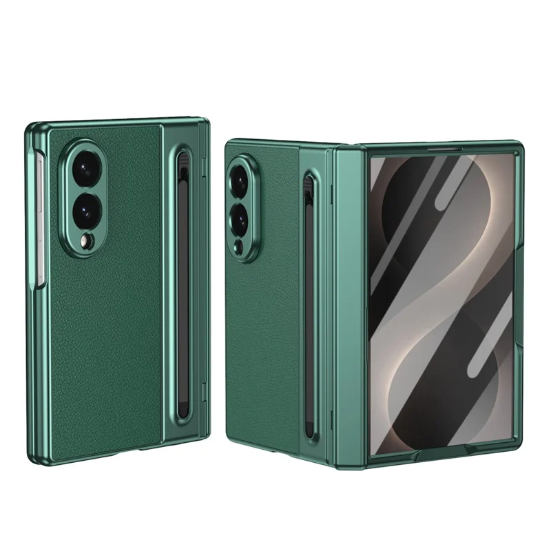 For Samsung Galaxy Z Fold8 Case Matte Electroplated Leather + PC Phone Cover with Screen Film / Stylus - Green