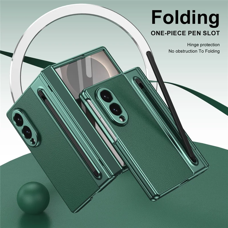 For Samsung Galaxy Z Fold8 Case Matte Electroplated Leather + PC Phone Cover with Screen Film / Stylus - Green