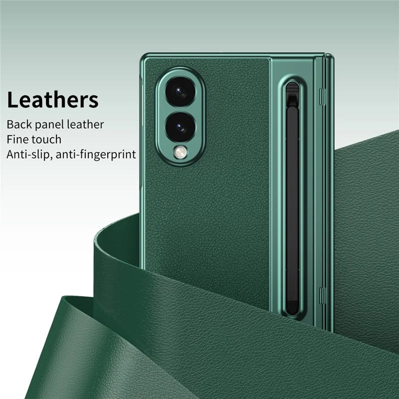 For Samsung Galaxy Z Fold8 Case Matte Electroplated Leather + PC Phone Cover with Screen Film / Stylus - Green