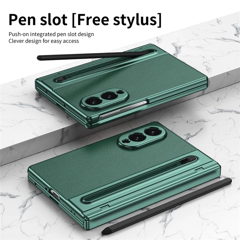 For Samsung Galaxy Z Fold8 Case Matte Electroplated Leather + PC Phone Cover with Screen Film / Stylus - Green