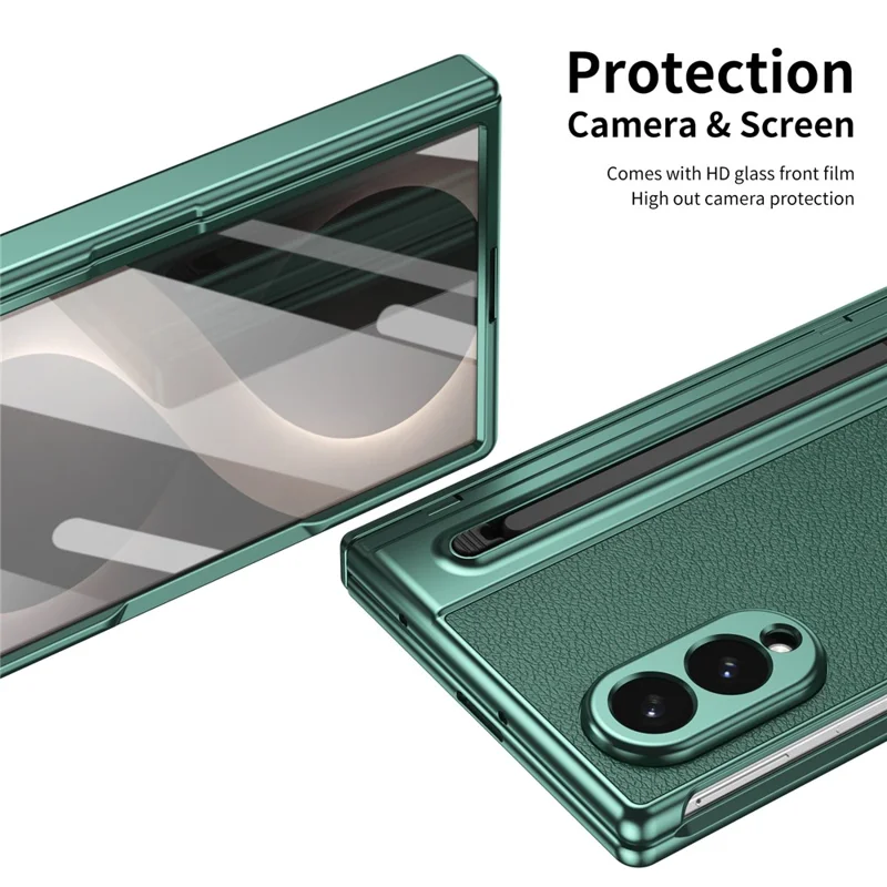 For Samsung Galaxy Z Fold8 Case Matte Electroplated Leather + PC Phone Cover with Screen Film / Stylus - Green