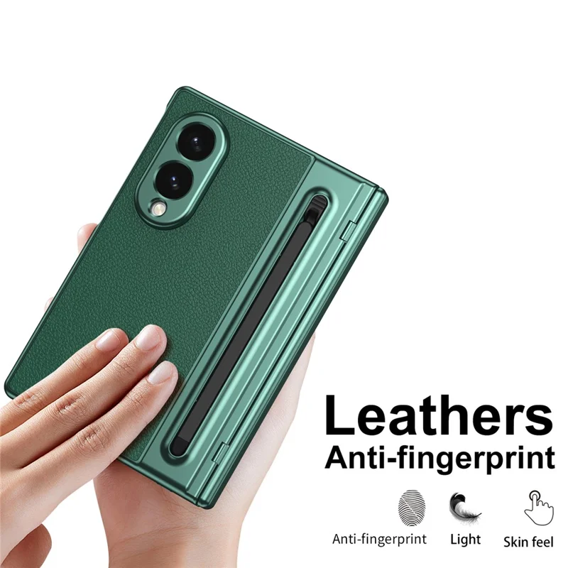For Samsung Galaxy Z Fold8 Case Matte Electroplated Leather + PC Phone Cover with Screen Film / Stylus - Green