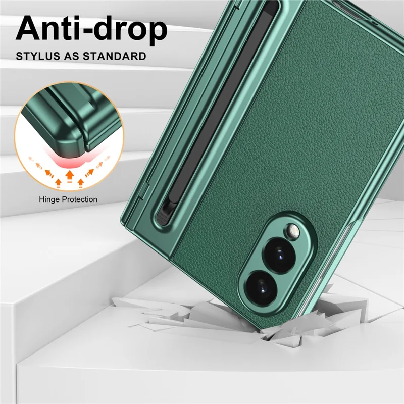 For Samsung Galaxy Z Fold8 Case Matte Electroplated Leather + PC Phone Cover with Screen Film / Stylus - Green