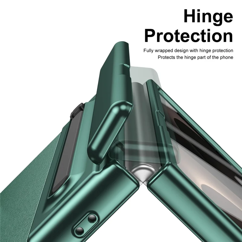 For Samsung Galaxy Z Fold8 Case Matte Electroplated Leather + PC Phone Cover with Screen Film / Stylus - Green