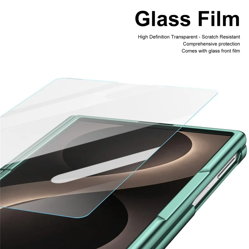For Samsung Galaxy Z Fold8 Case Matte Electroplated Leather + PC Phone Cover with Screen Film / Stylus - Green