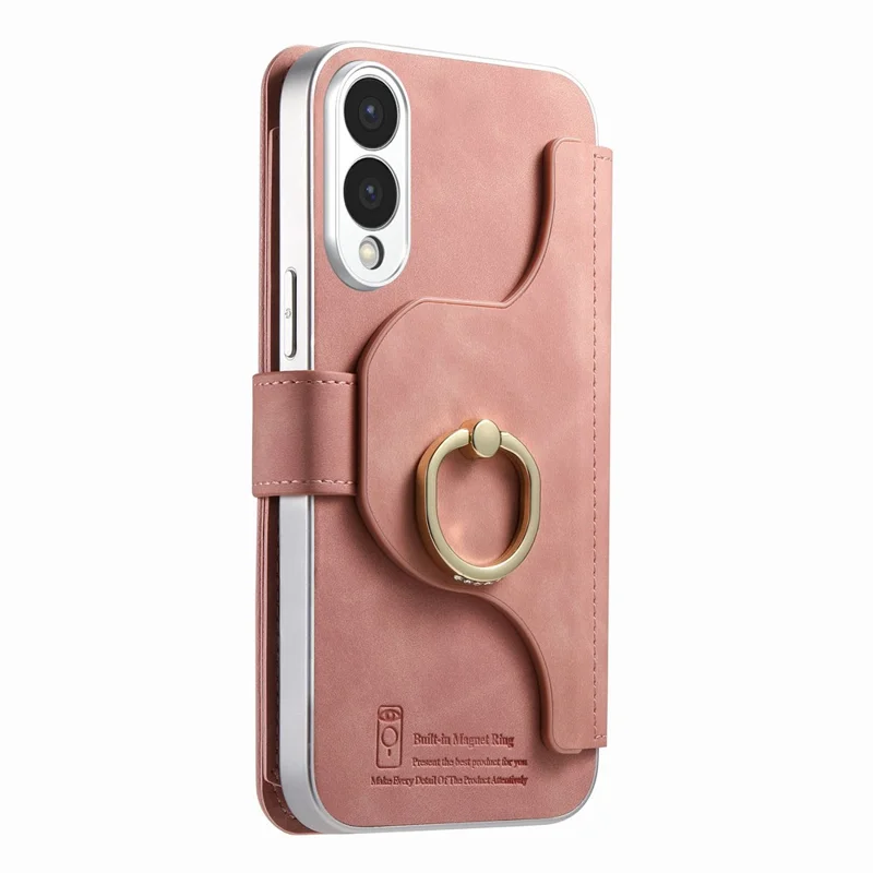 For Samsung Galaxy S25 Edge Case RFID Blocking Detachable Magnetic Leather Phone Cover with Ring Holder - Pink