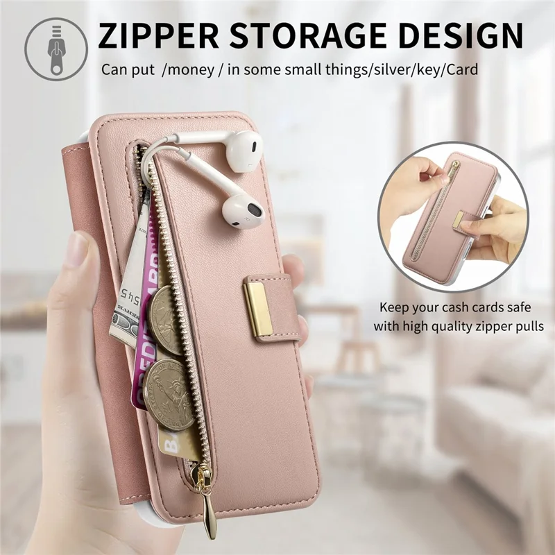 For Samsung Galaxy S25 Edge Case RFID Blocking Detachable Magnetic Leather Phone Cover with Ring Holder - Pink