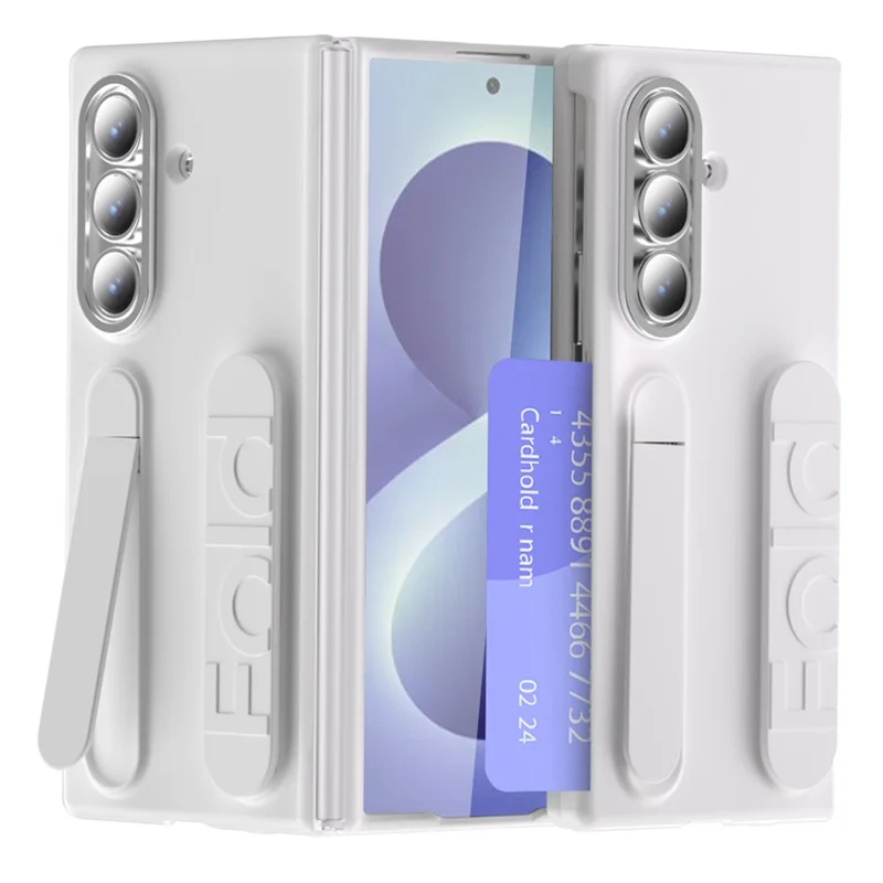 Til Samsung Galaxy Z Fold8 Hylse med Kortlomme, Standfod og Håndtagsystem - Hvide