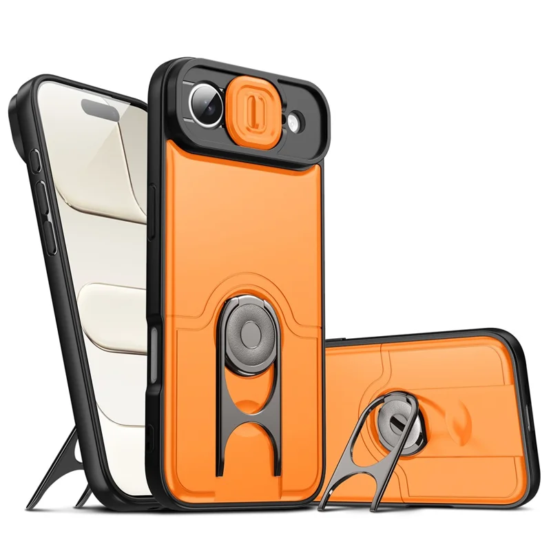 For iPhone Air Case with Slide Camera Cover Kickstand PC + TPU Protective Phone Shell - Orange