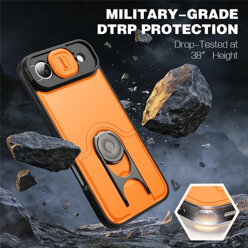 For iPhone Air Case with Slide Camera Cover Kickstand PC + TPU Protective Phone Shell - Orange