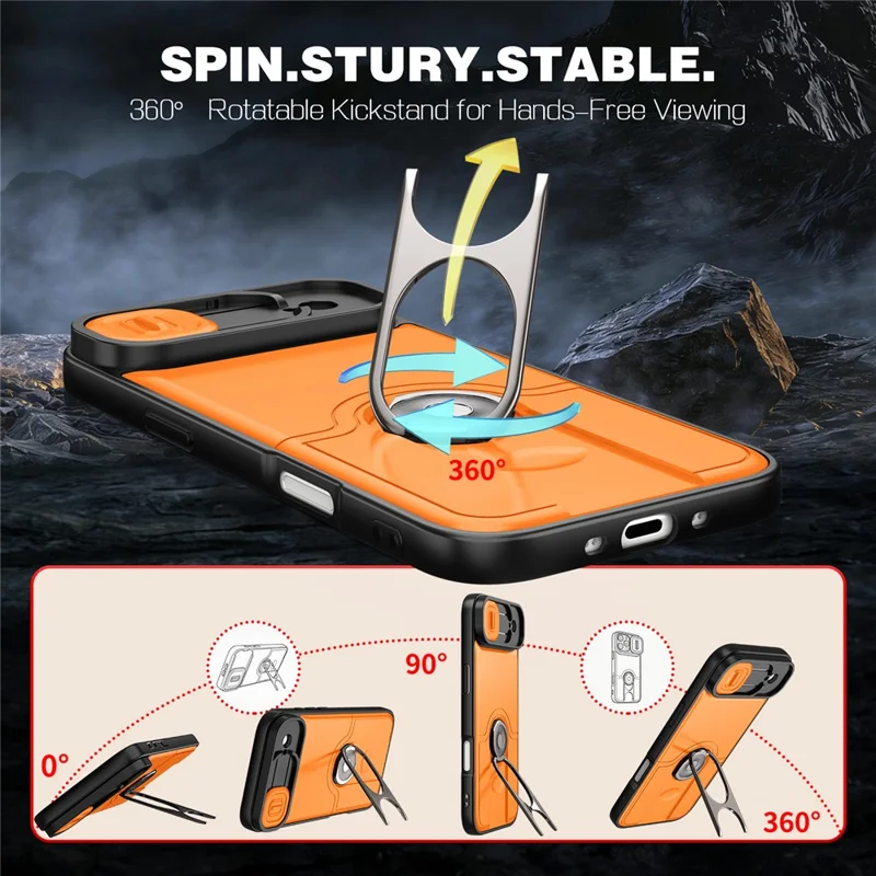 For iPhone Air Case with Slide Camera Cover Kickstand PC + TPU Protective Phone Shell - Orange