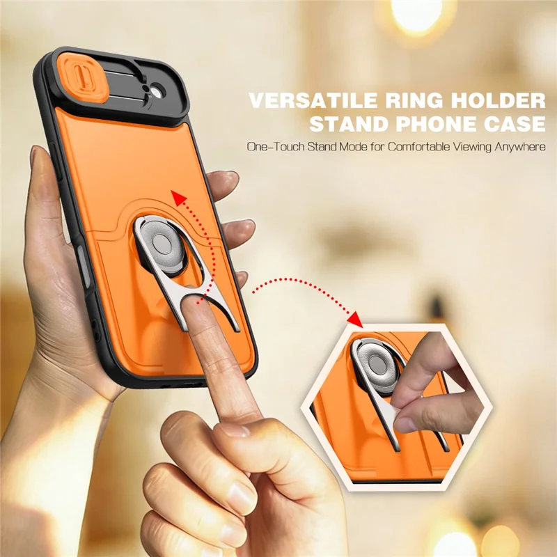 For iPhone Air Case with Slide Camera Cover Kickstand PC + TPU Protective Phone Shell - Orange