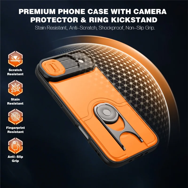 For iPhone Air Case with Slide Camera Cover Kickstand PC + TPU Protective Phone Shell - Orange