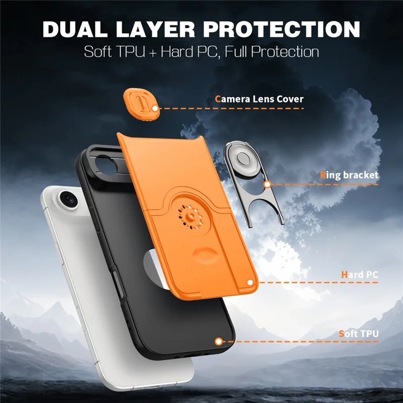 For iPhone Air Case with Slide Camera Cover Kickstand PC + TPU Protective Phone Shell - Orange