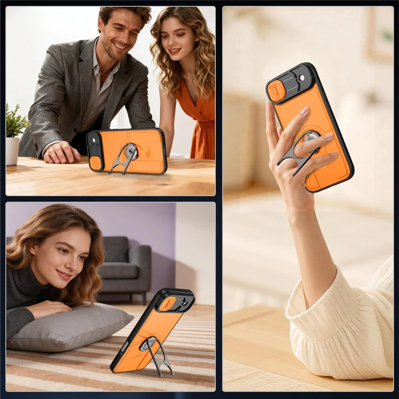 For iPhone Air Case with Slide Camera Cover Kickstand PC + TPU Protective Phone Shell - Orange