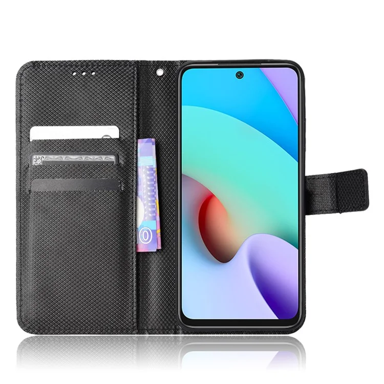For Xiaomi Redmi Note 11 4G (Qualcomm) / Redmi Note 11S  4G Diamond Texture PU Leather Folio Case Stand Wallet Magnetic Flip Phone Cover with Strap - Black