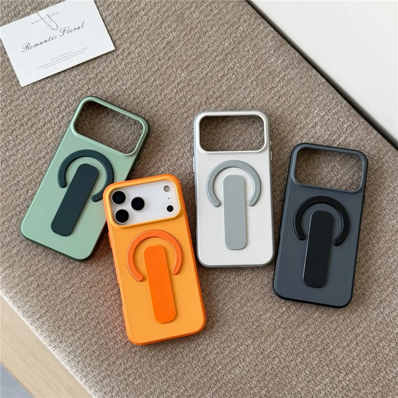 For iPhone 17 Pro Max Magnetic Case 2-in-1 Dual Color Shockproof Cover with Sliding Hidden Stand Compatible with Magsafe - Orange