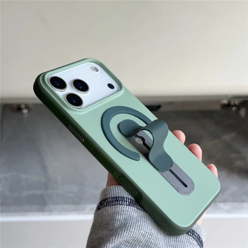 For iPhone 17 Pro Max Magnetic Case 2-in-1 Dual Color Shockproof Cover with Sliding Hidden Stand Compatible with Magsafe - Orange