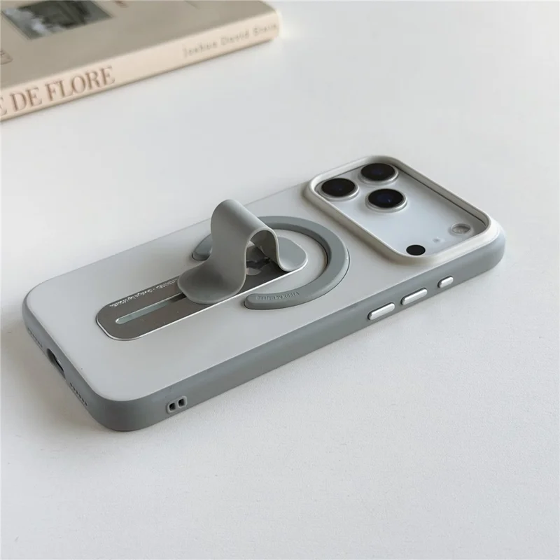 For iPhone 17 Pro Max Magnetic Case 2-in-1 Dual Color Shockproof Cover with Sliding Hidden Stand Compatible with Magsafe - Orange