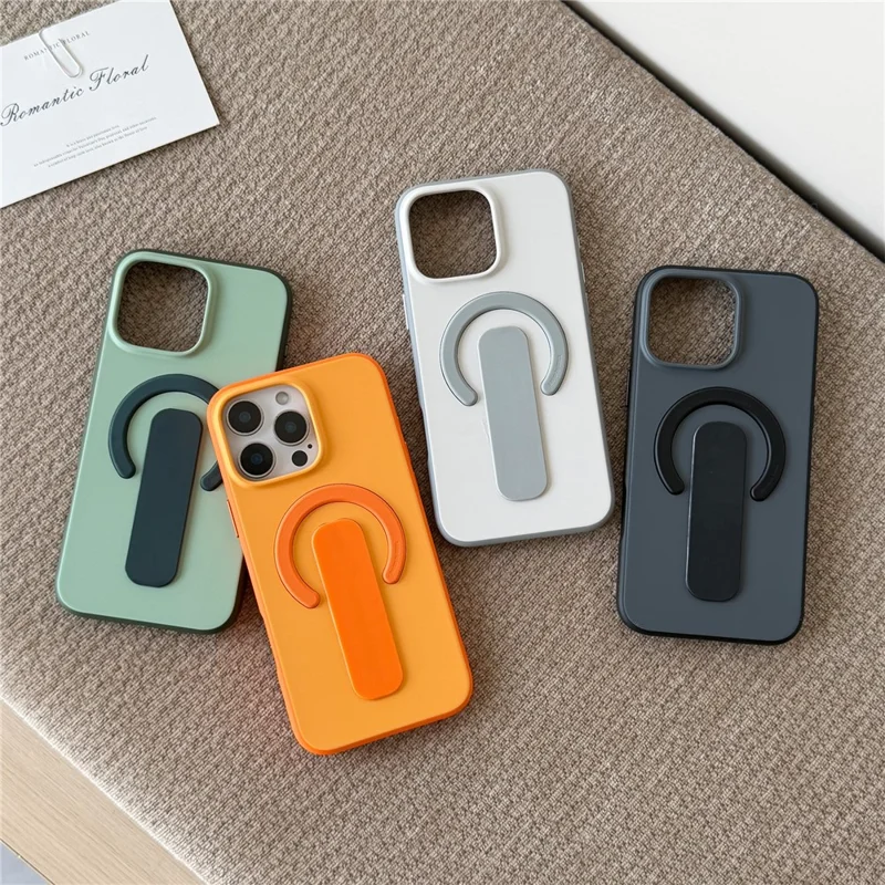 For iPhone 16 Pro Max Magnetic Case 2-in-1 Dual Color Shockproof Cover with Sliding Hidden Stand Compatible with Magsafe - Orange
