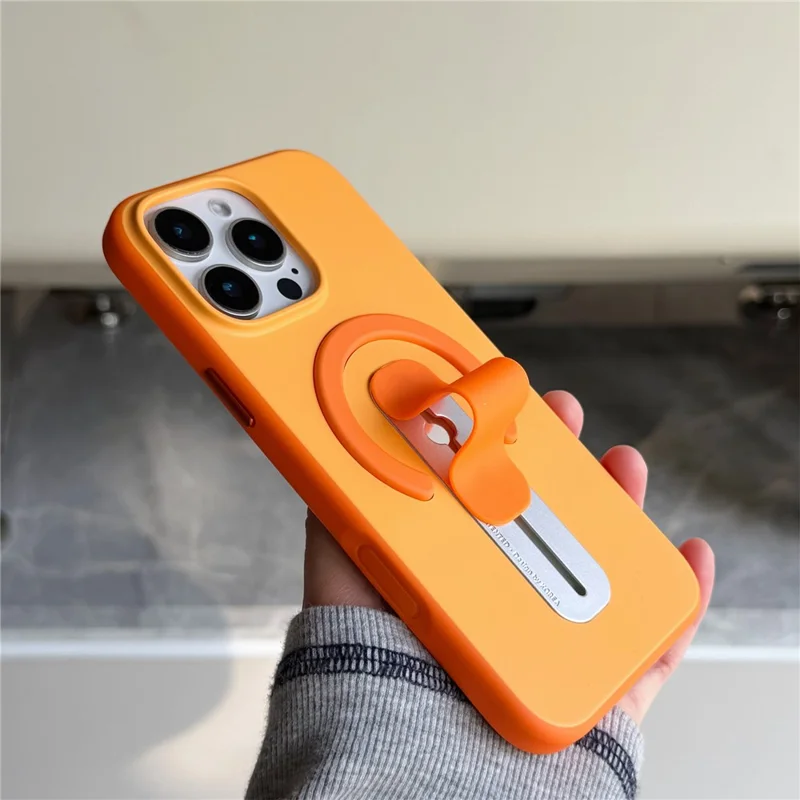 For iPhone 16 Pro Max Magnetic Case 2-in-1 Dual Color Shockproof Cover with Sliding Hidden Stand Compatible with Magsafe - Orange