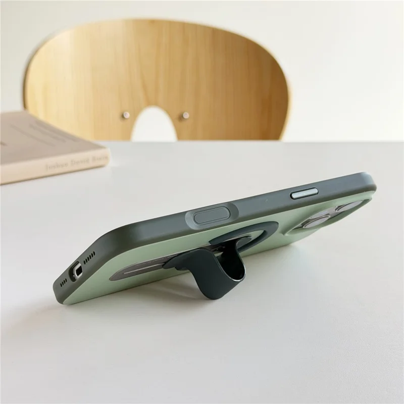 For iPhone 16 Pro Max Magnetic Case 2-in-1 Dual Color Shockproof Cover with Sliding Hidden Stand Compatible with Magsafe - Orange