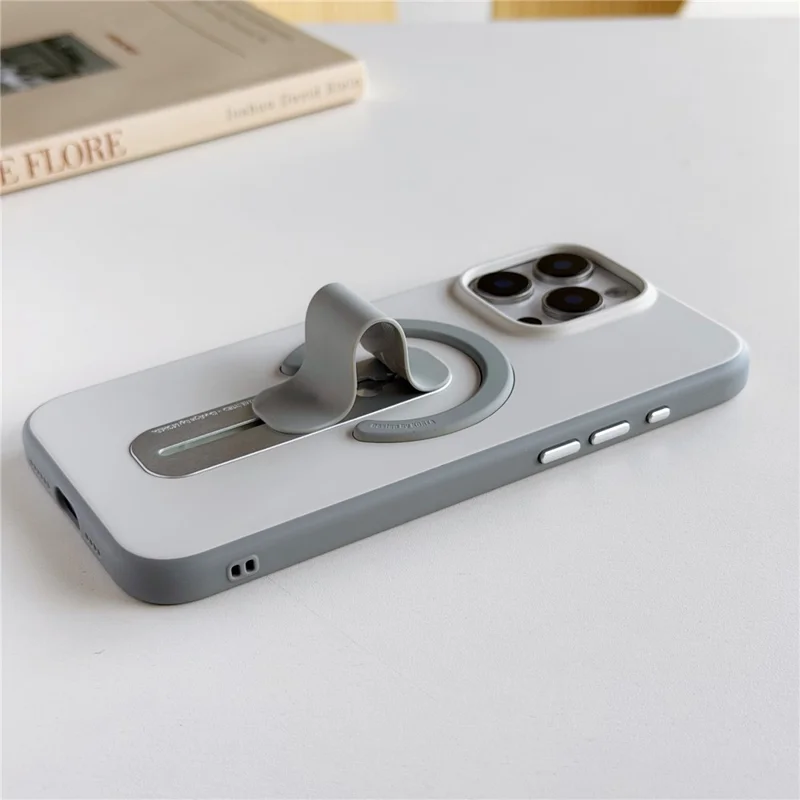 For iPhone 16 Pro Max Magnetic Case 2-in-1 Dual Color Shockproof Cover with Sliding Hidden Stand Compatible with Magsafe - Orange