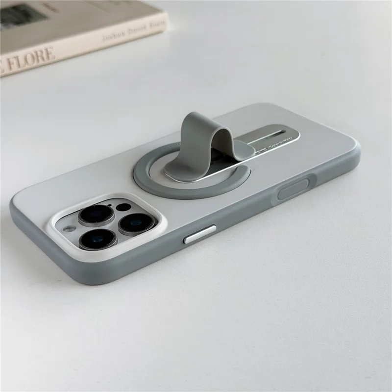 For iPhone 16 Pro Max Magnetic Case 2-in-1 Dual Color Shockproof Cover with Sliding Hidden Stand Compatible with Magsafe - Orange