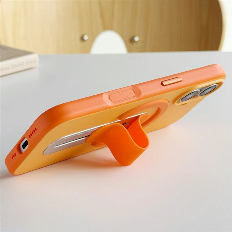 For iPhone 17 Magnetic Case 2-in-1 Dual Color Shockproof Cover with Sliding Hidden Stand Compatible with Magsafe - Orange