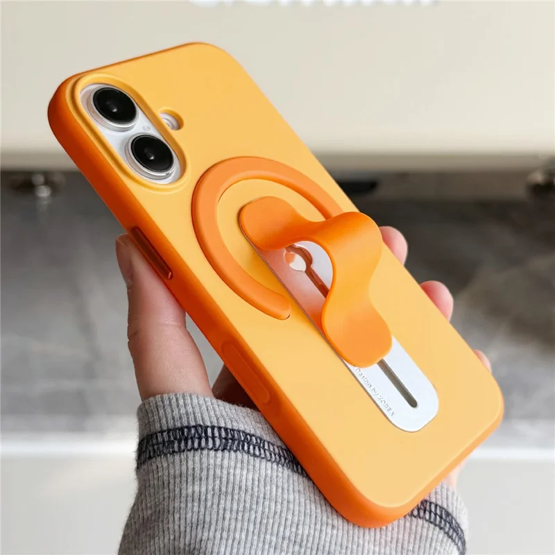 For iPhone 17 Magnetic Case 2-in-1 Dual Color Shockproof Cover with Sliding Hidden Stand Compatible with Magsafe - Orange