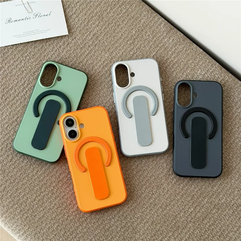 For iPhone 17 Magnetic Case 2-in-1 Dual Color Shockproof Cover with Sliding Hidden Stand Compatible with Magsafe - Orange