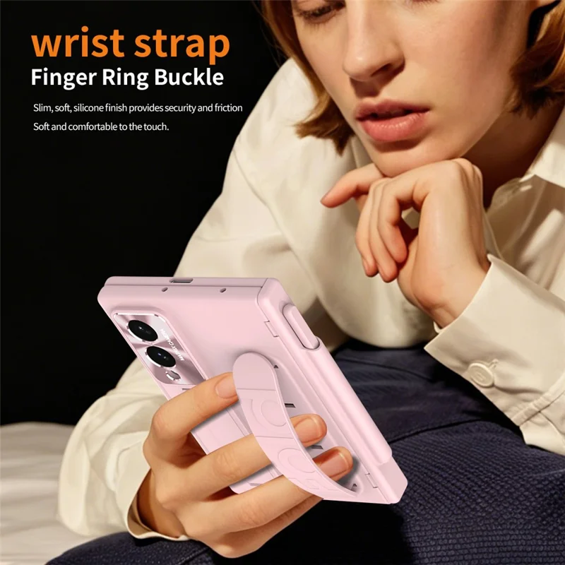 Cover per Samsung Galaxy Z Fold 8, custodia rigida con supporto, cinturino da polso, scomparto per penna stilo - Rosa