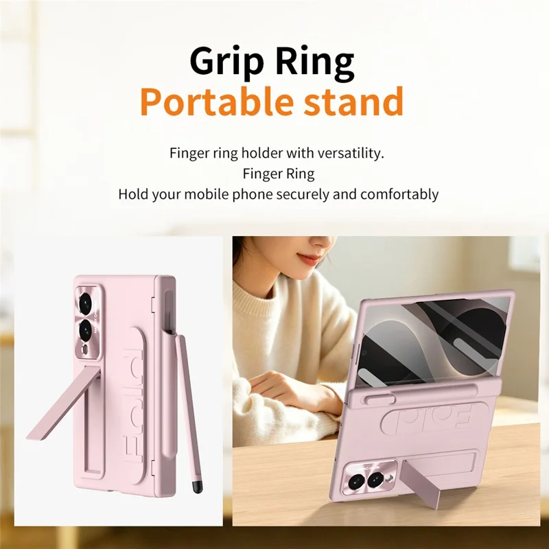 Cover per Samsung Galaxy Z Fold 8, custodia rigida con supporto, cinturino da polso, scomparto per penna stilo - Rosa