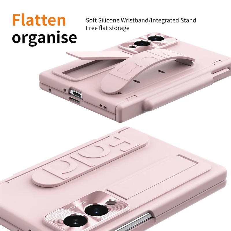 Cover per Samsung Galaxy Z Fold 8, custodia rigida con supporto, cinturino da polso, scomparto per penna stilo - Rosa
