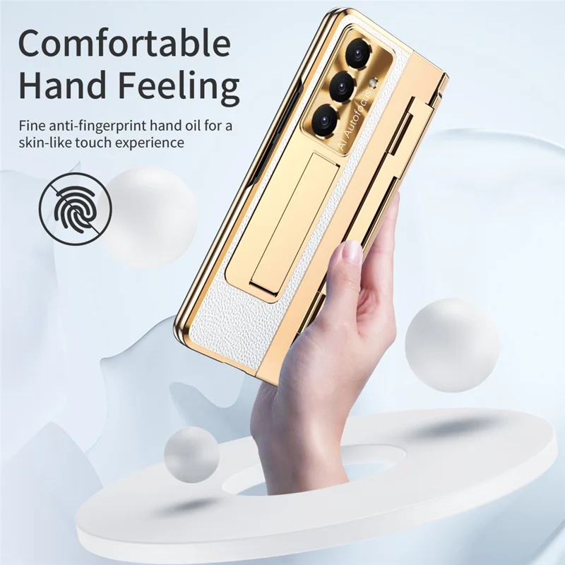 For Samsung Galaxy Z Fold8 Ultra Case Hinge Protection Leather + PC Shockproof Cover with Screen Protector - White