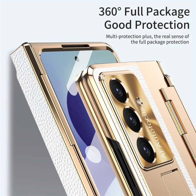 For Samsung Galaxy Z Fold8 Ultra Case Hinge Protection Leather + PC Shockproof Cover with Screen Protector - White