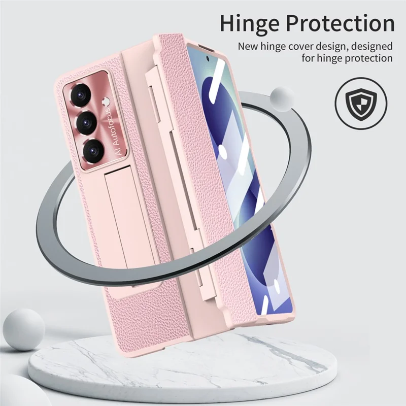For Samsung Galaxy Z Fold8 Ultra Case Leather + PC Full Protective Phone Cover Cover with Screen Protector - Pink