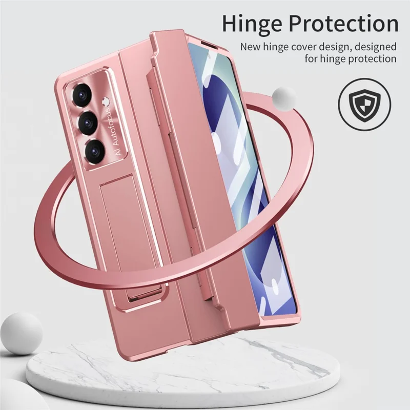 For Samsung Galaxy Z Fold8 Ultra Case Hinge Protection Hard PC Phone Cover with Screen Film - Rose Gold