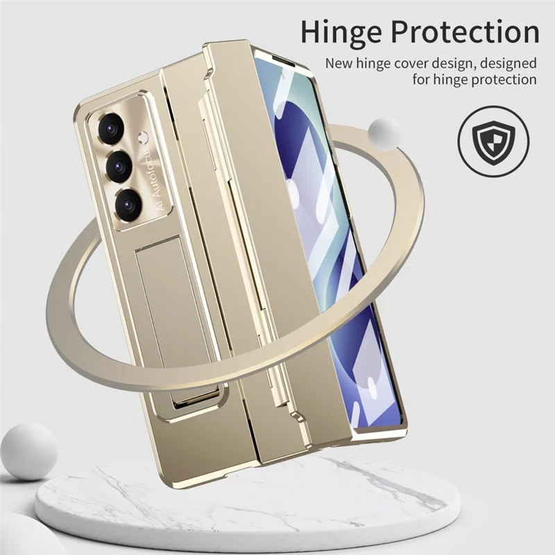 For Samsung Galaxy Z Fold8 Case Hinge Protection Hard PC Phone Cover with Screen Film - Champagne Gold