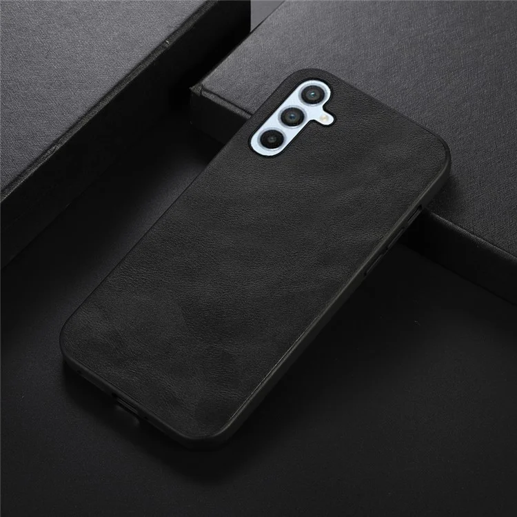 Para Samsung Galaxy A54 5G Cowhide Texture PU Leather Coating Phone Case Hard PC Soft TPU Scratch-resistant Phone Back Cover - Preto