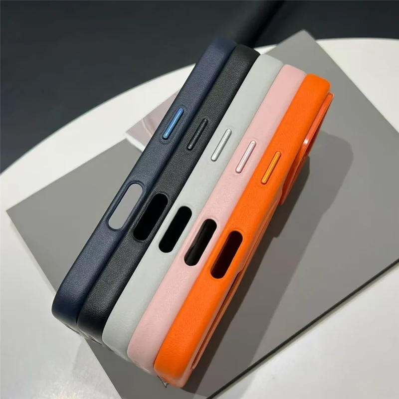 For iPhone 17 Pro Magnetic Case Finger Holder Kickstand PU Leather + PC Phone Cover - Orange