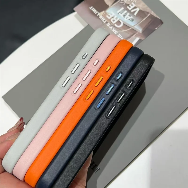 For iPhone 17 Pro Magnetic Case Finger Holder Kickstand PU Leather + PC Phone Cover - Orange