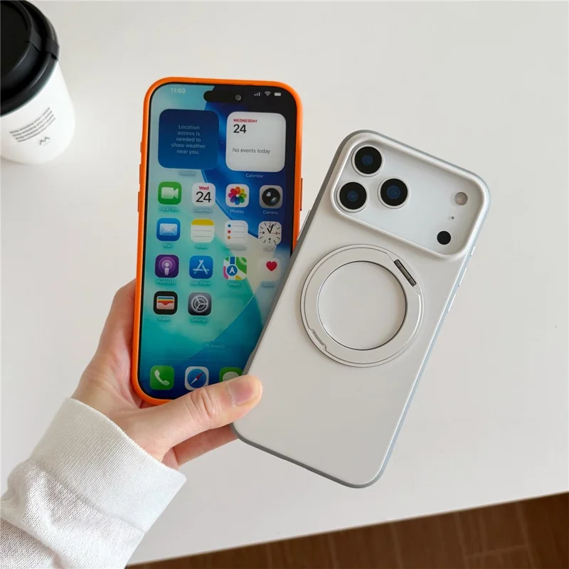 For iPhone 17 Pro Magnetic Case 2-in-1 Dual Color Shockproof Cover with 360° Rotating Ring Kickstand - Orange