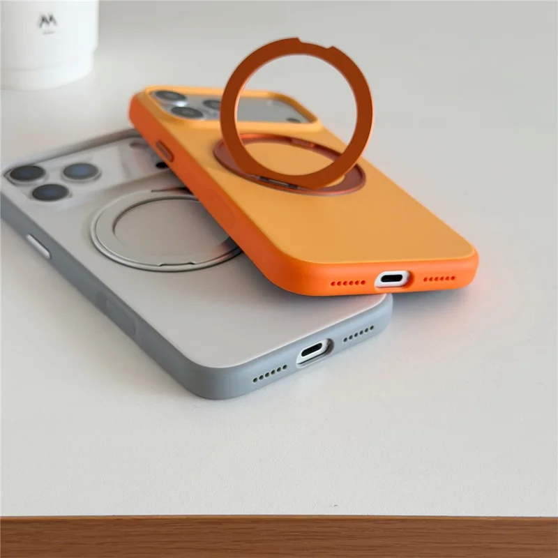 For iPhone 17 Pro Magnetic Case 2-in-1 Dual Color Shockproof Cover with 360° Rotating Ring Kickstand - Orange