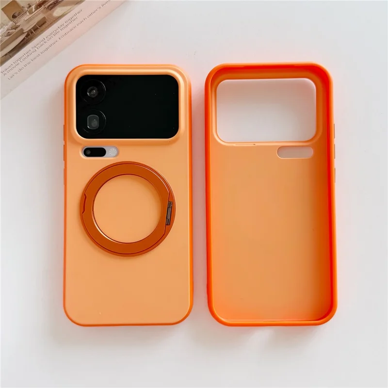For Xiaomi 17 Pro Max Magnetic Case 2-in-1 Dual Color Shockproof Cover with 360° Rotating Ring Kickstand - Orange