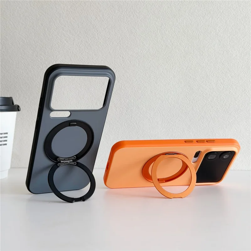 For Xiaomi 17 Pro Max Magnetic Case 2-in-1 Dual Color Shockproof Cover with 360° Rotating Ring Kickstand - Orange