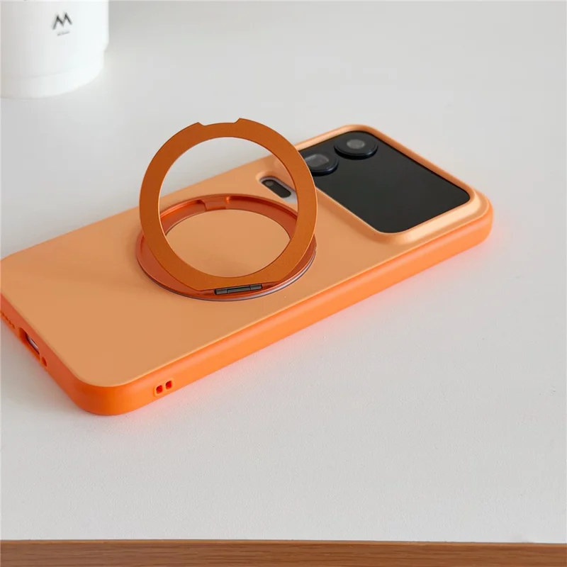 For Xiaomi 17 Pro Max Magnetic Case 2-in-1 Dual Color Shockproof Cover with 360° Rotating Ring Kickstand - Orange