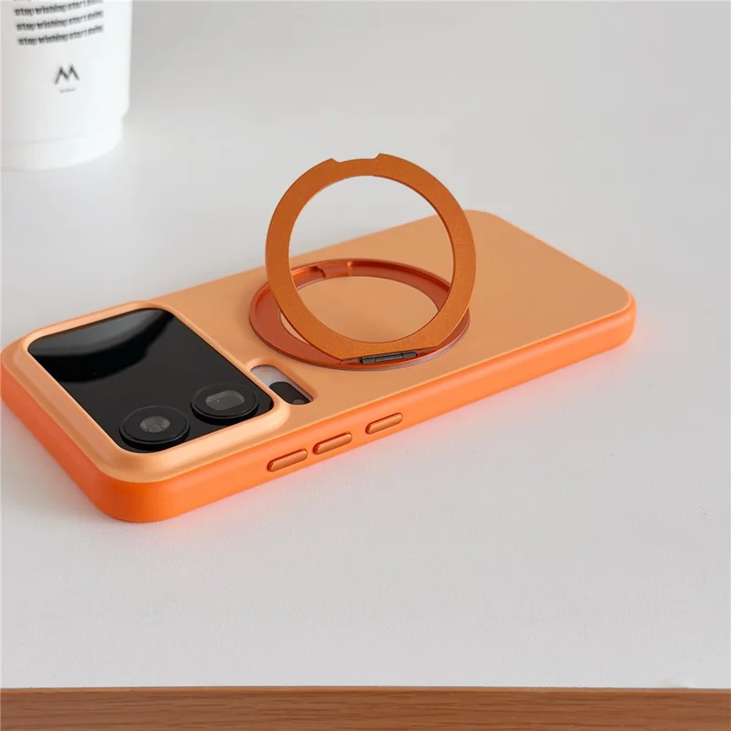 For Xiaomi 17 Pro Max Magnetic Case 2-in-1 Dual Color Shockproof Cover with 360° Rotating Ring Kickstand - Orange